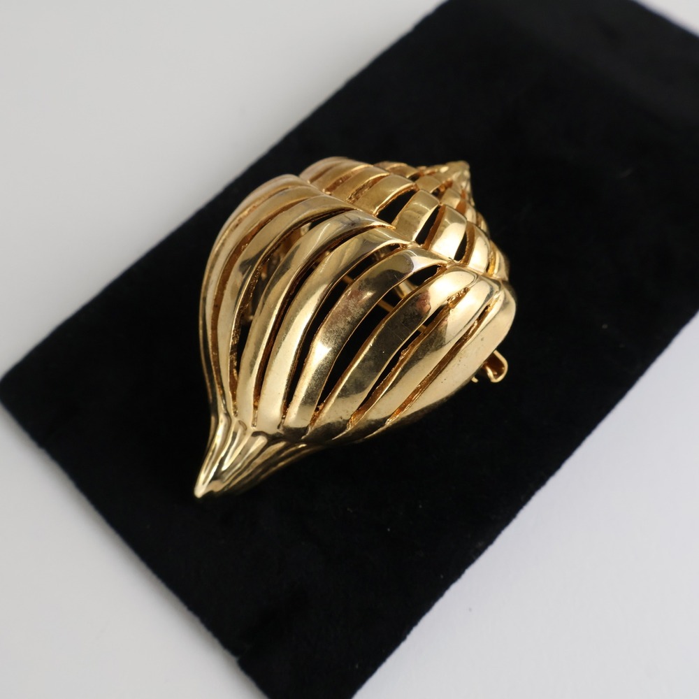 Best Vintage Gold Tone Seashell Brooch Pendant Conch Shell Nautical Jewelry 2" - Picture 2 of 5
